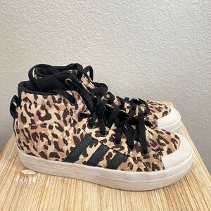Preloved Adidas Leopard Print High-Top Sneakers